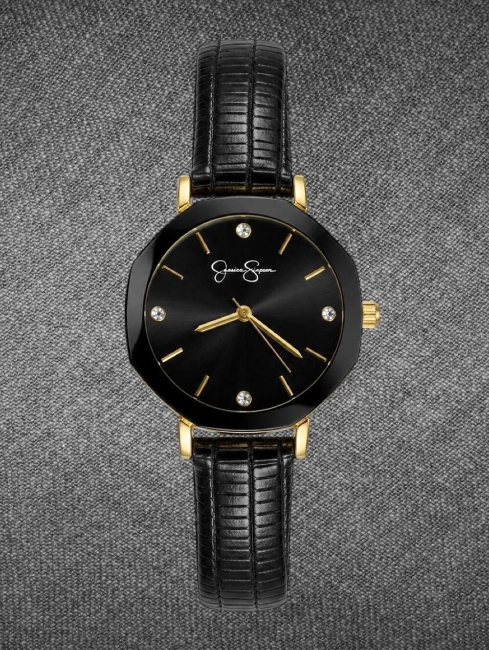 Jessica Simpson Black Gold Crystal Quartz Watch NWT